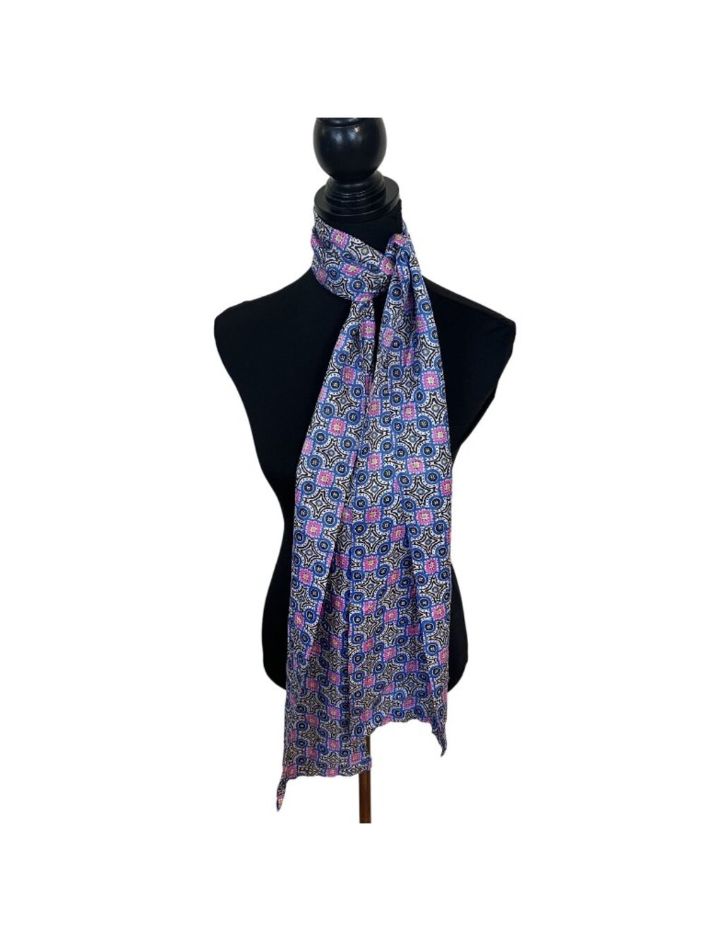 Vtg Blue Womens Neck Head Scarf Geometric Mandala 1970s Pink Scarves Retro